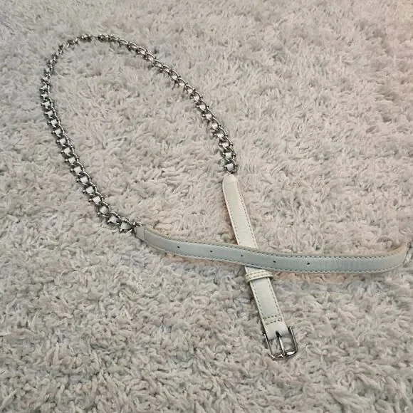 Ann Taylor White Leather and Chain Ribbon Belt M - Picture 1 of 7